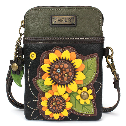 Grouped Sunflower Leather Cellphone Crossbody Bag