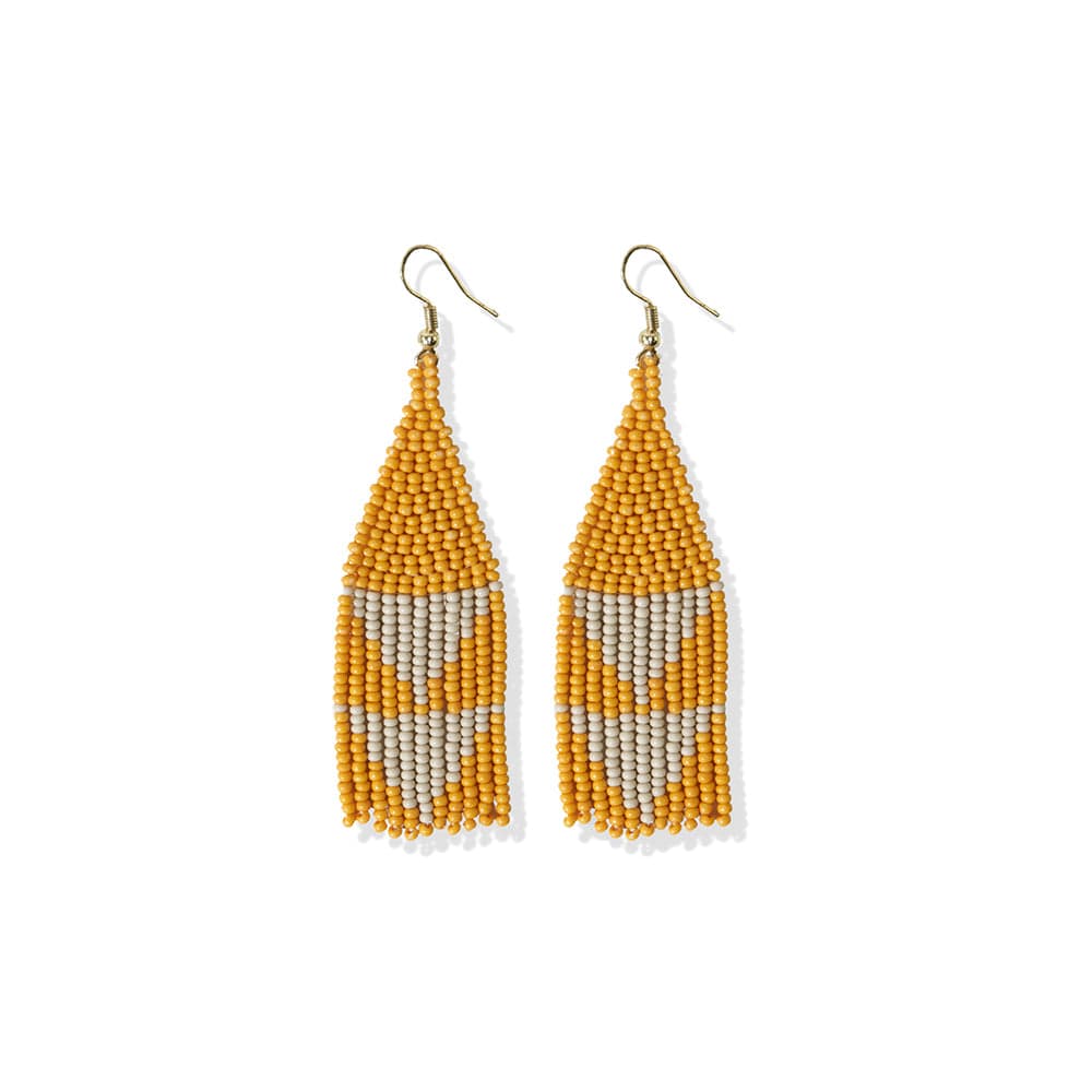 Lennon Two Color Triangles Beaded Fringe Earrings