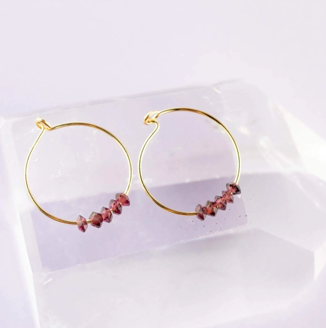 Garnet Gold Hoop Earrings: Passion