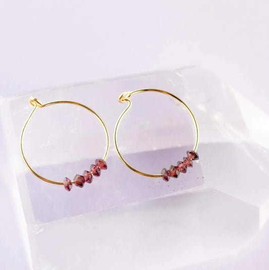 Garnet Gold Hoop Earrings: Passion