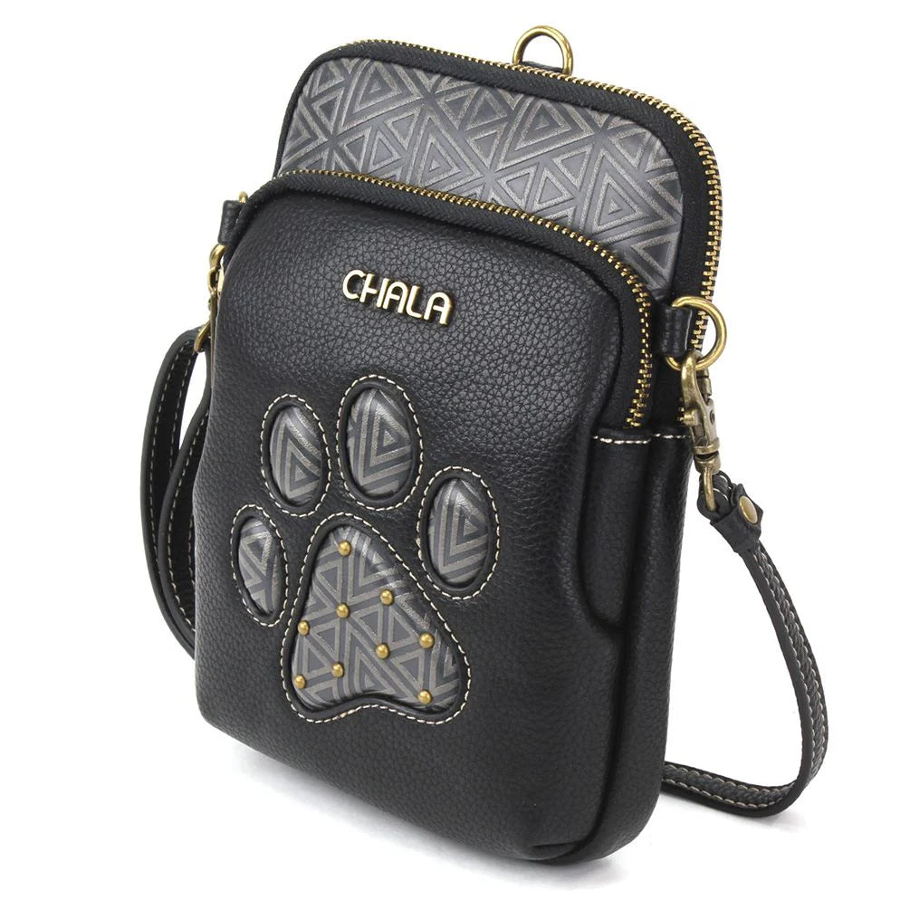 Black Paw Print Leather Crossbody Bag