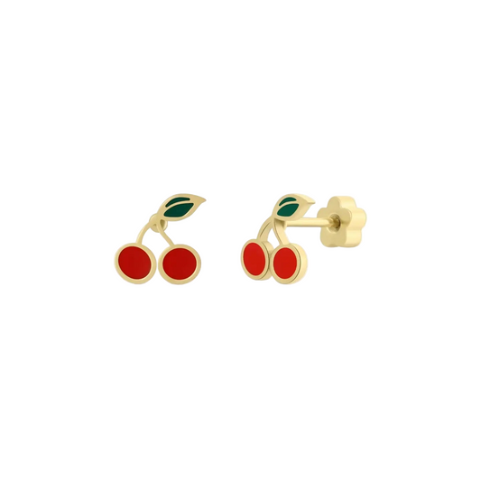 Enamel Flat Back Kids Earrings - Cherry - JaxKelly