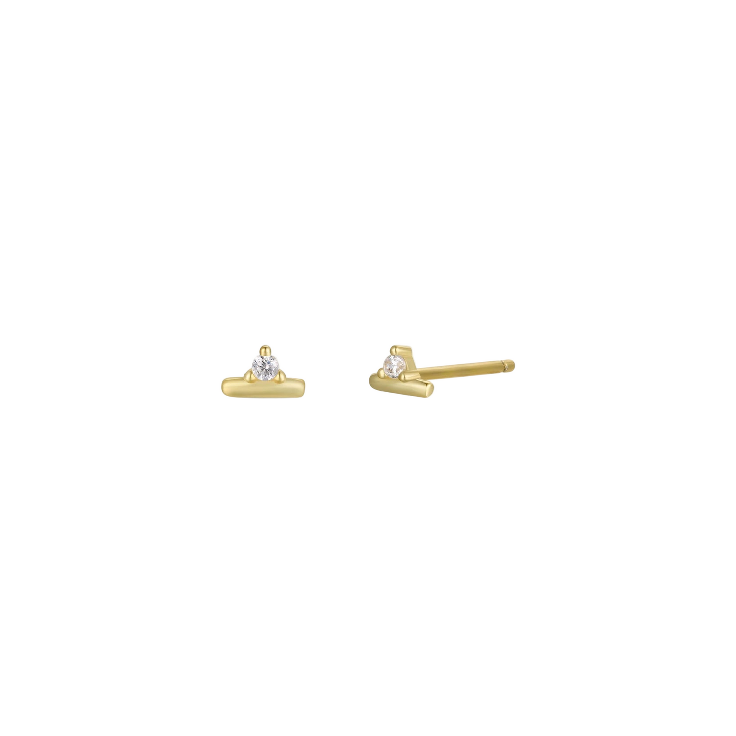 Stud Bar Gold Earrings - White CZ - JaxKelly