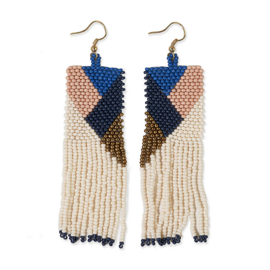 Charlotte Angles Beaded Fringe Earrings - Navy