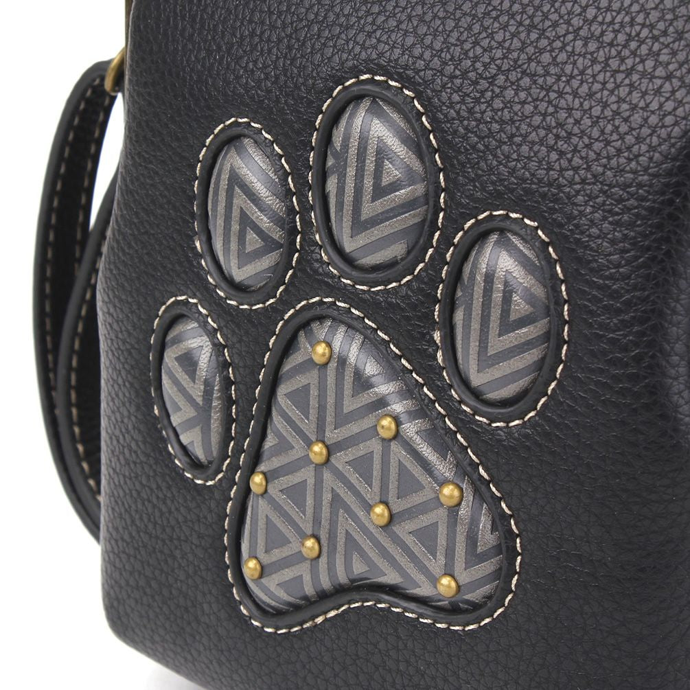 Black Paw Print Leather Crossbody Bag