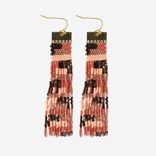 Ada Color Block Beaded Fringe Earrings Apricot/Bronze - Ink + Alloy