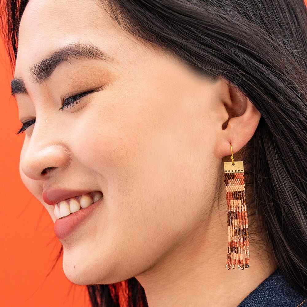 Ada Color Block Beaded Fringe Earrings Apricot/Bronze - Ink + Alloy