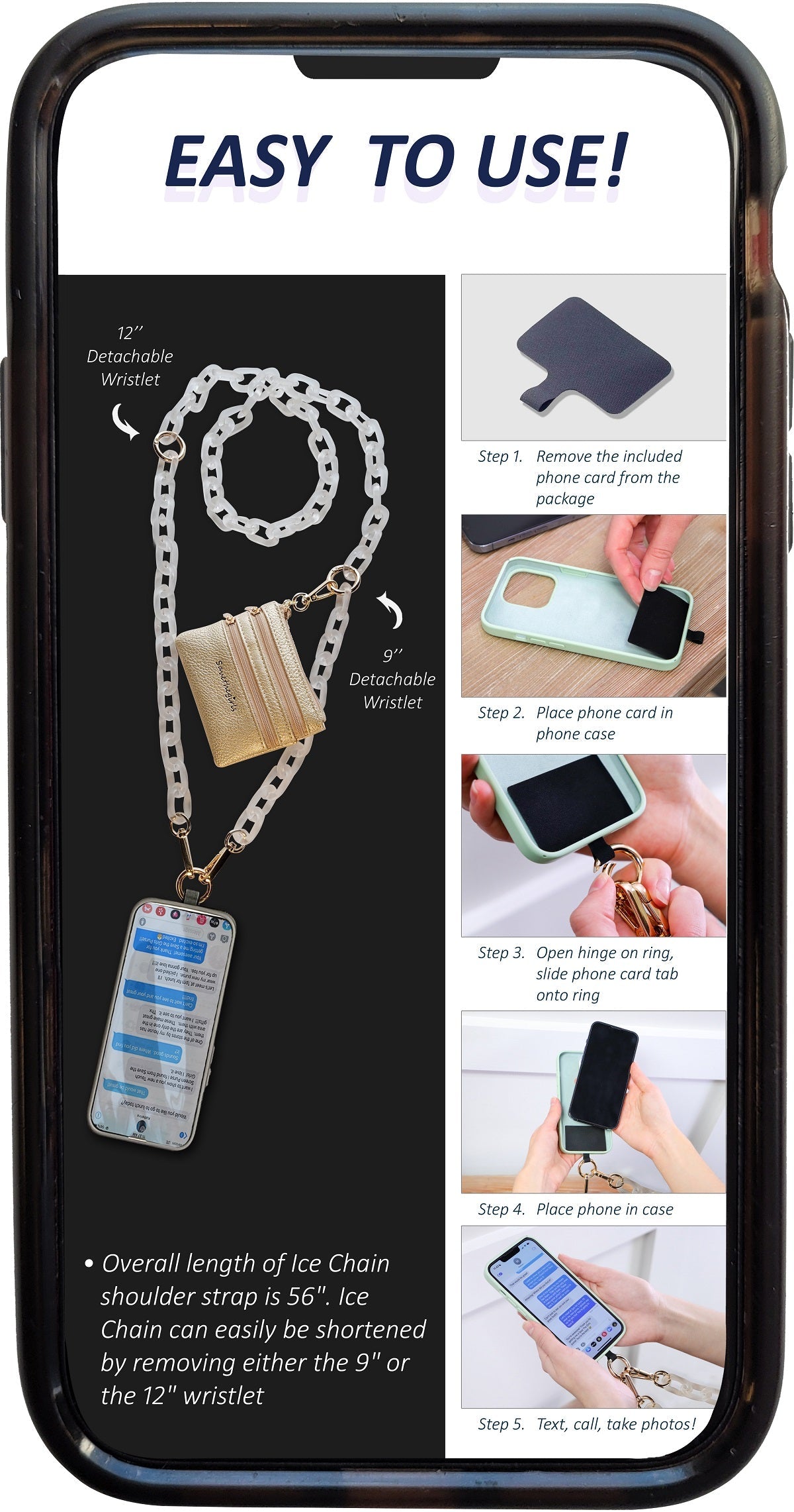 Clip & Go 3 in 1 Crossbody Phone Carrier Black Ice Chain