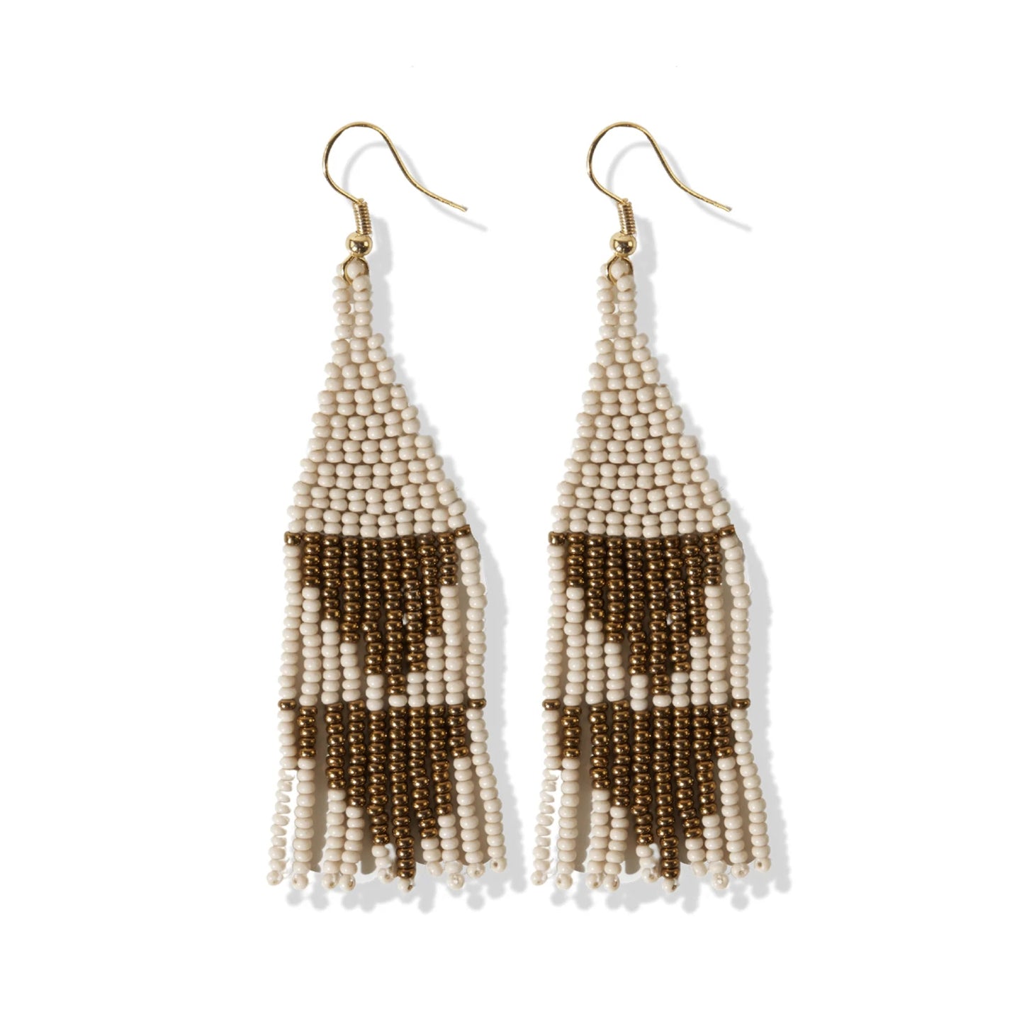 Lennon Two Color Triangles Beaded Fringe Earrings