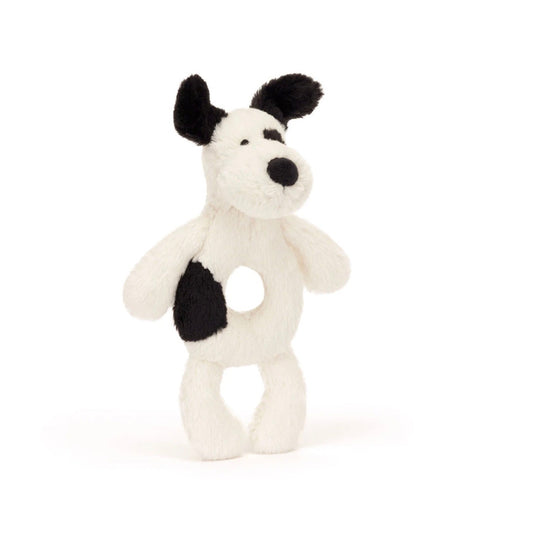 Bashful Rufferty Black & Cream Puppy Ring Rattle - JELLYCAT