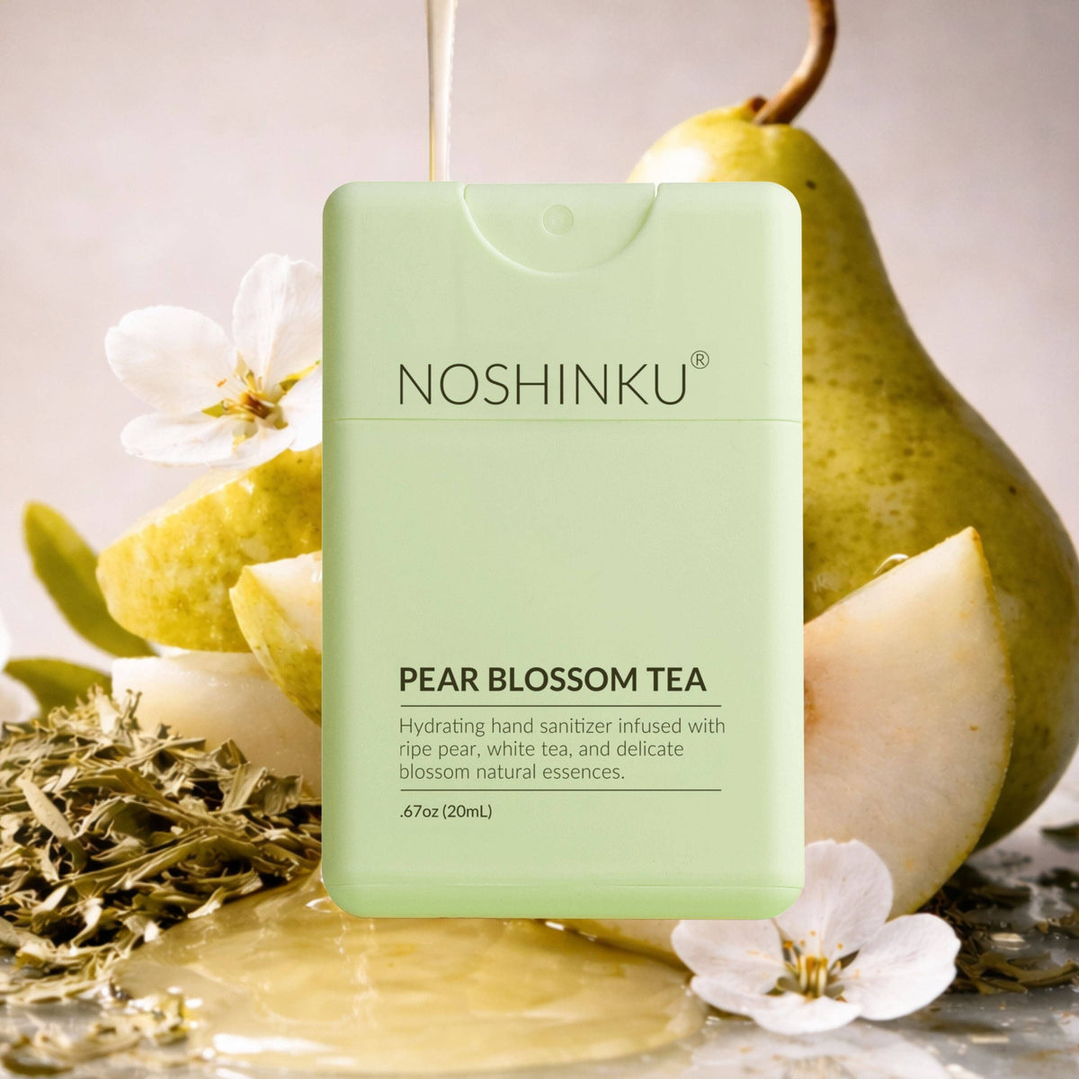 Refillable Pear Blossom Tea Hydrating Pocket Hand Sanitizer - Noshinku