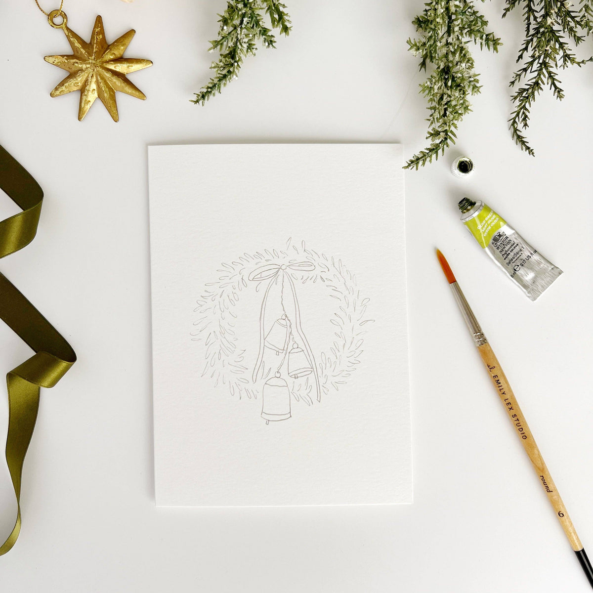 Christmas Wreaths Paintable Notecards - emily lex studio
