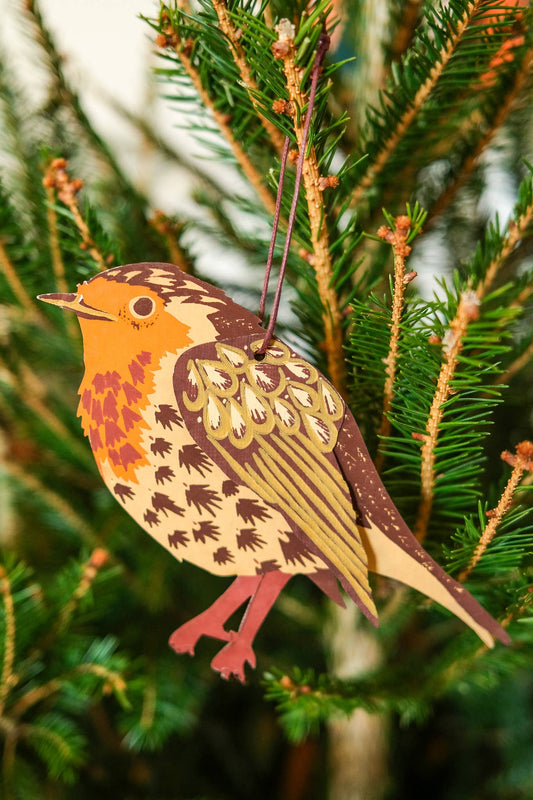 Winter Birds Paper Ornaments - Screen Printed by Hand