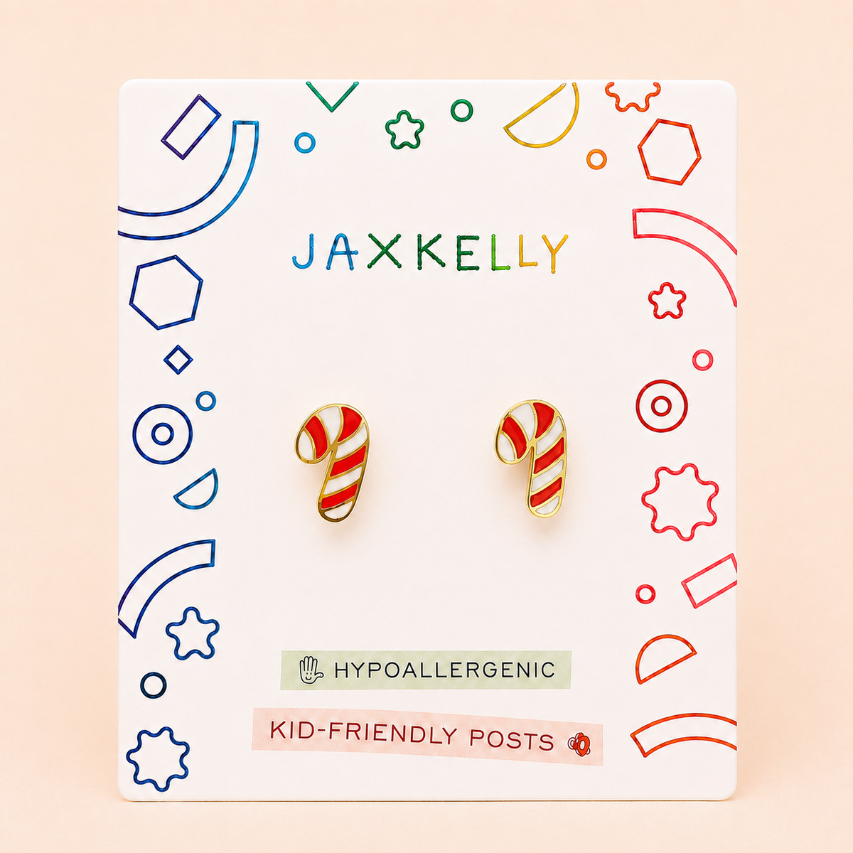 Candy Cane Enamel Flat Back Kids Earrings - JaxKelly