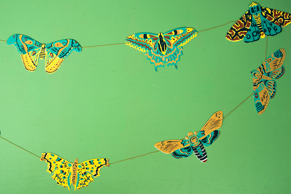 Moths Sewn Garland - Screen Printed by Hand