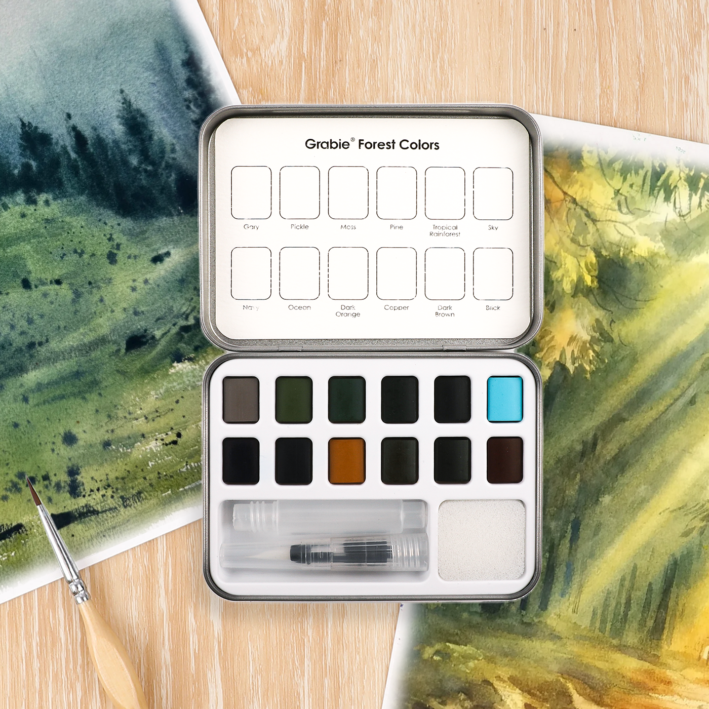 Watercolor Pocket Set Of 12 With Brush - Forest Color - Grabie