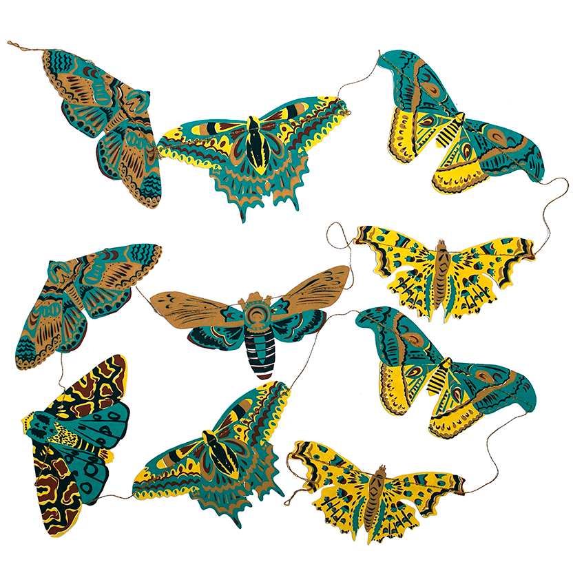 Moths Sewn Garland - Screen Printed by Hand