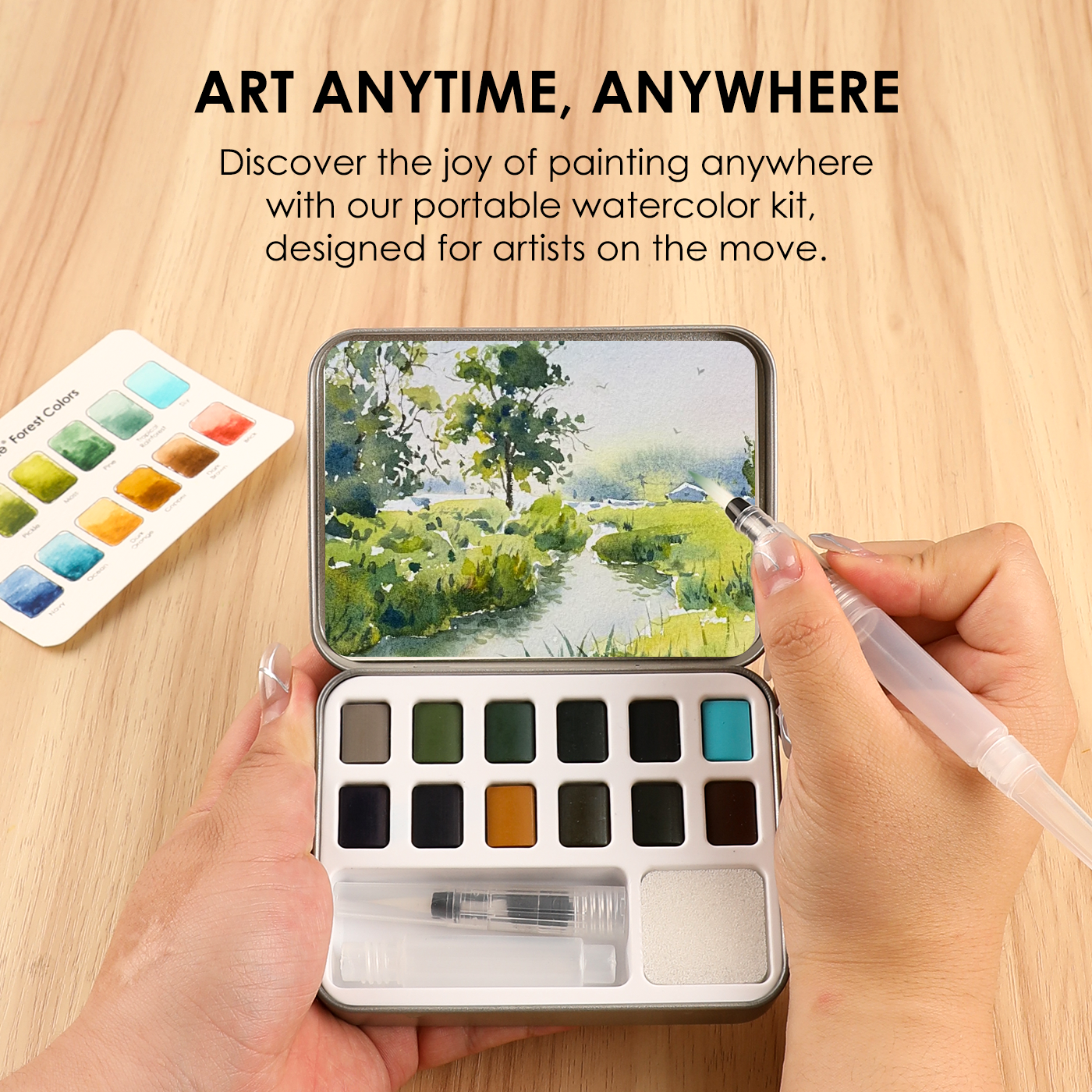 Watercolor Pocket Set Of 12 With Brush - Forest Color - Grabie
