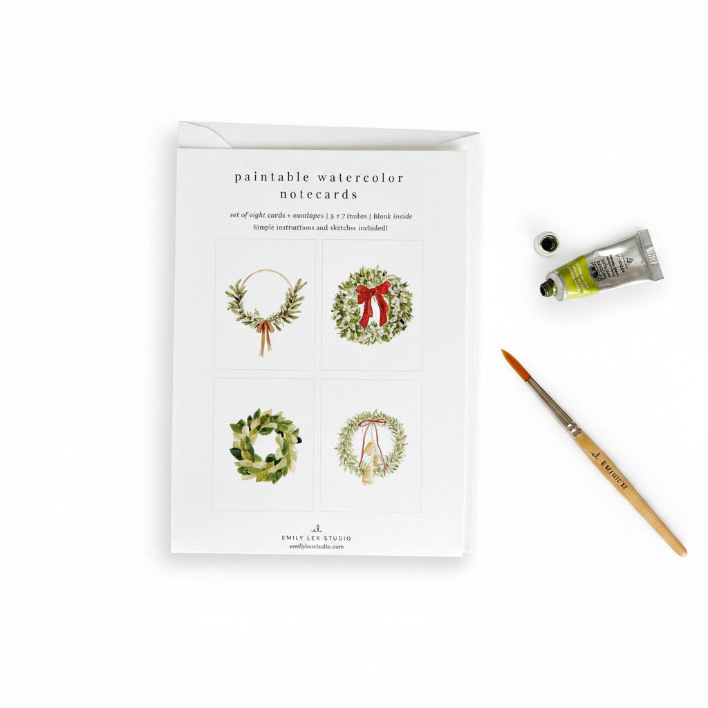 Christmas Wreaths Paintable Notecards - emily lex studio