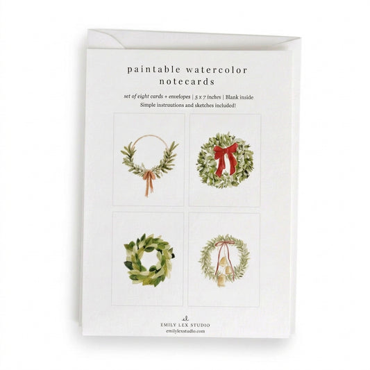 Christmas Wreaths Paintable Notecards - emily lex studio