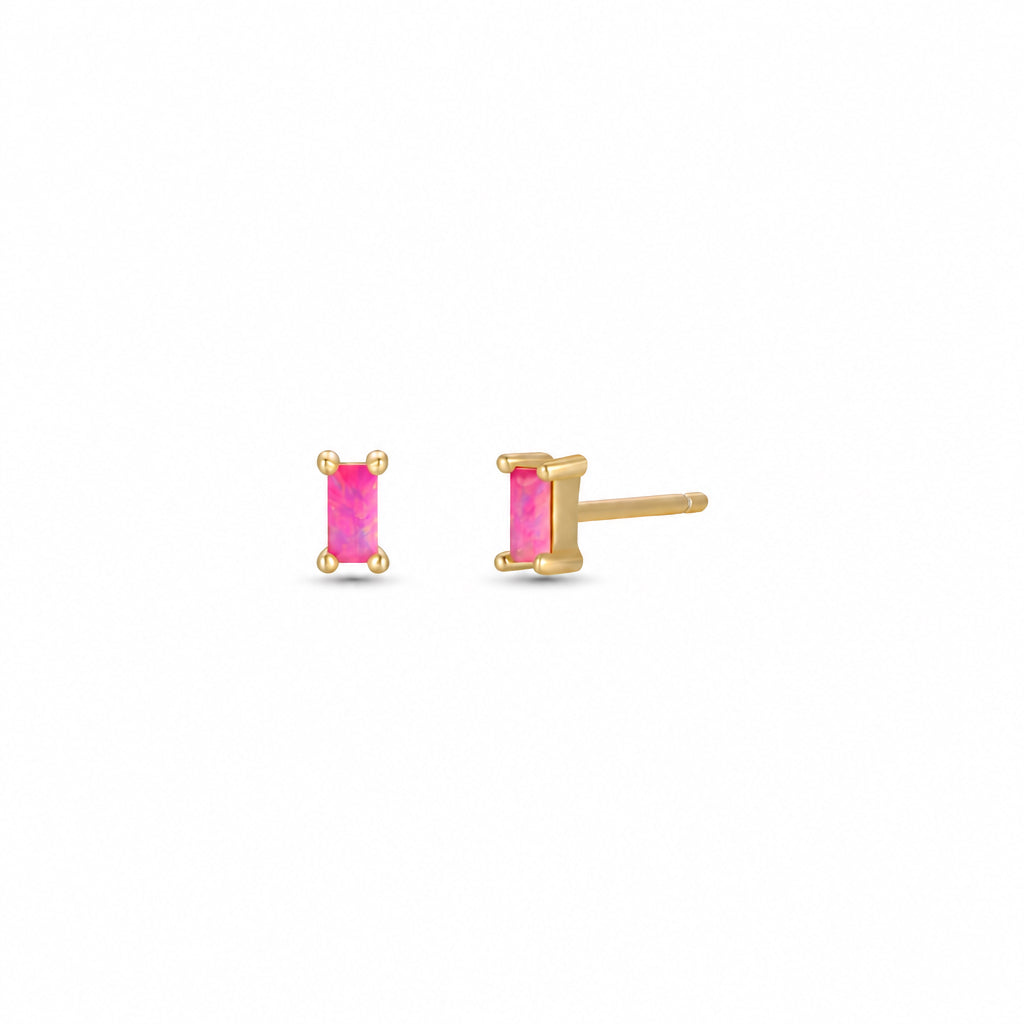 Pink Opal Baguette Studs - JaxKelly