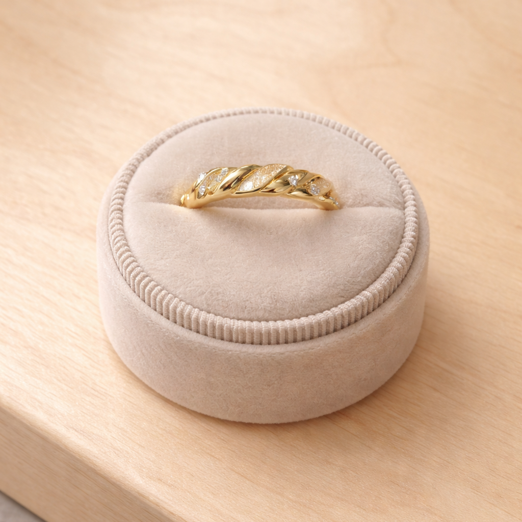 White Opal Twist Gold Ring - JaxKelly