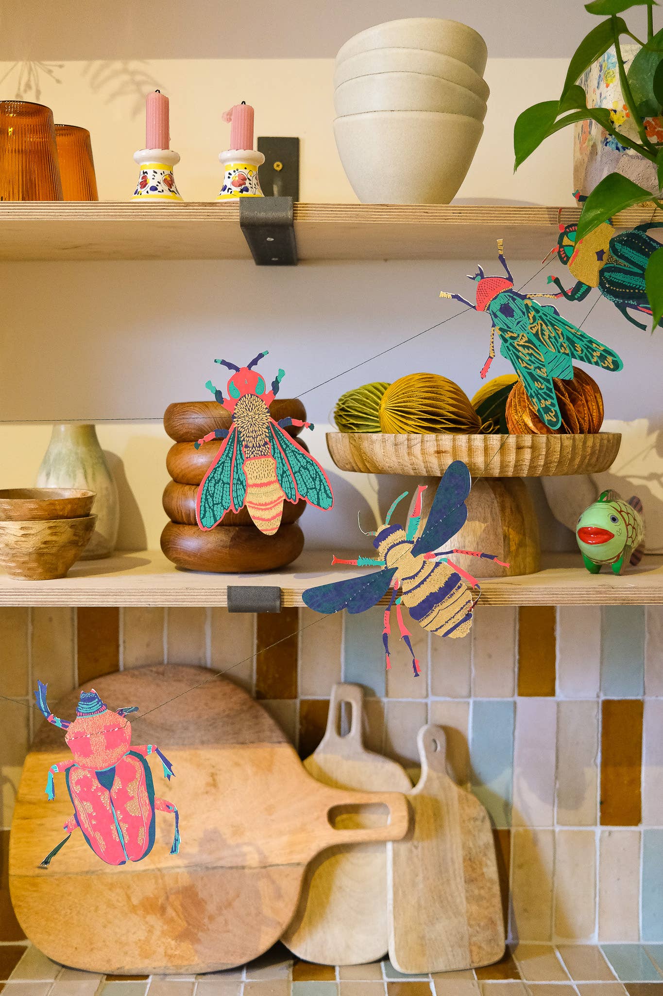 Insects Sewn Garland - Screen Printed by Hand
