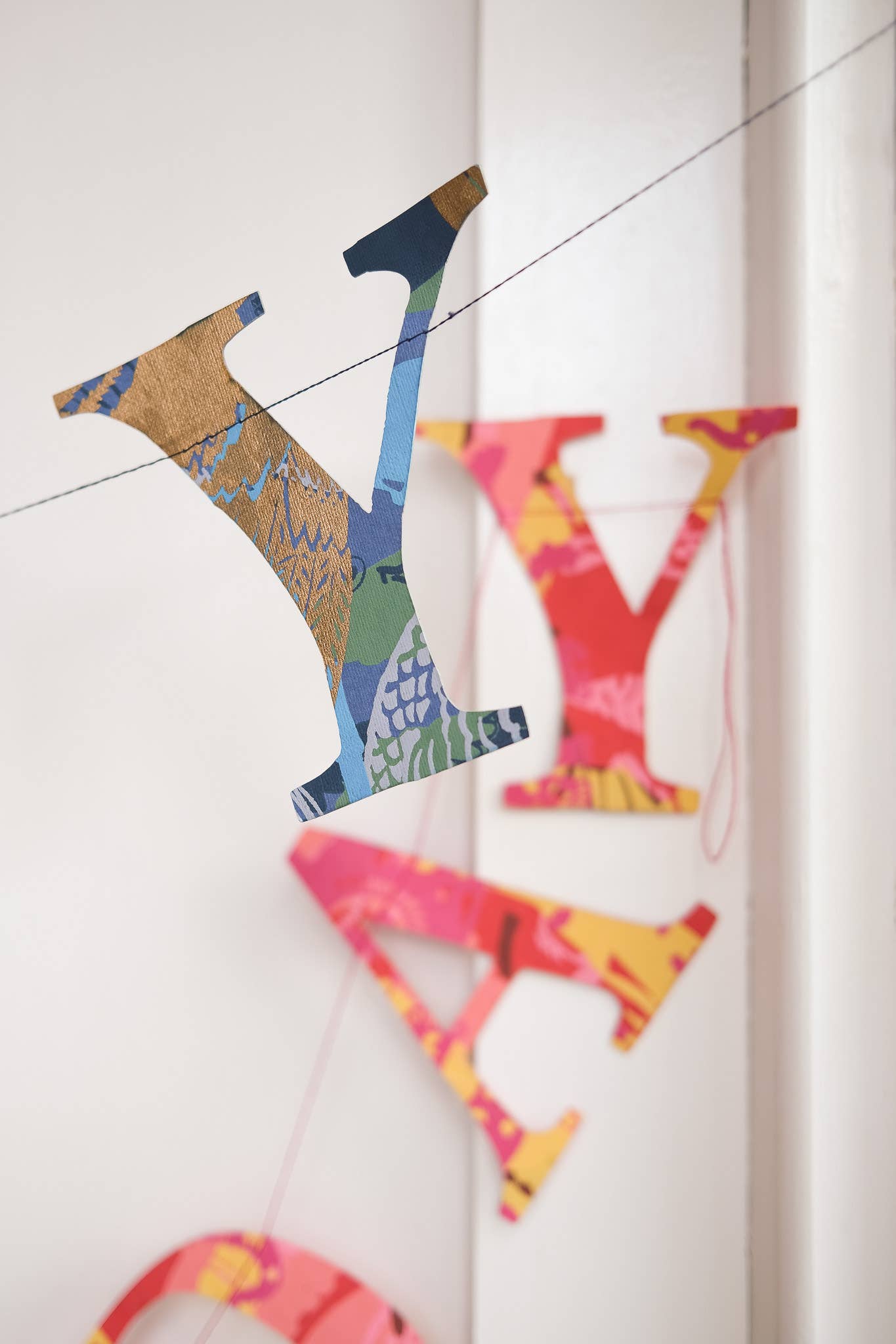 Happy Birthday Garland Banner - Recycled - Hand Printed