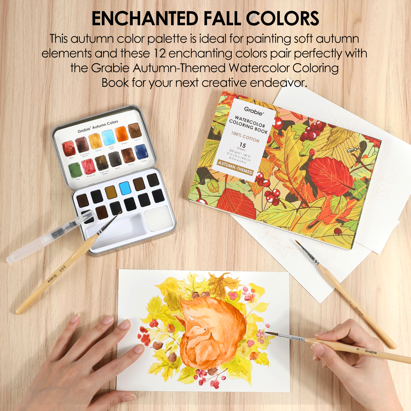 Watercolor Pocket Set Of 12 With Brush - Autumn Colors - Grabie