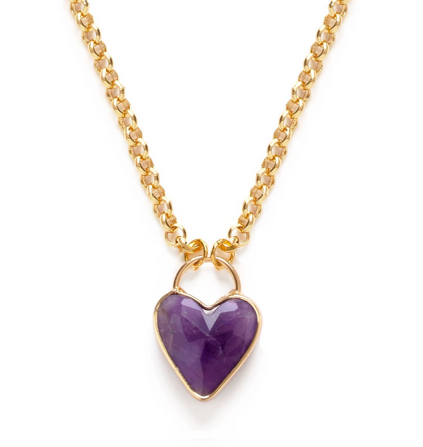Gemstone Heart Pendant Chunky Chain - Amano Studio