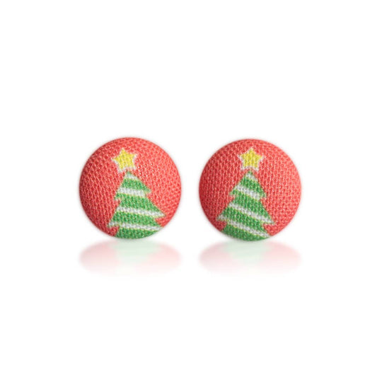 O Christmas Tree Fabric Button Earrings