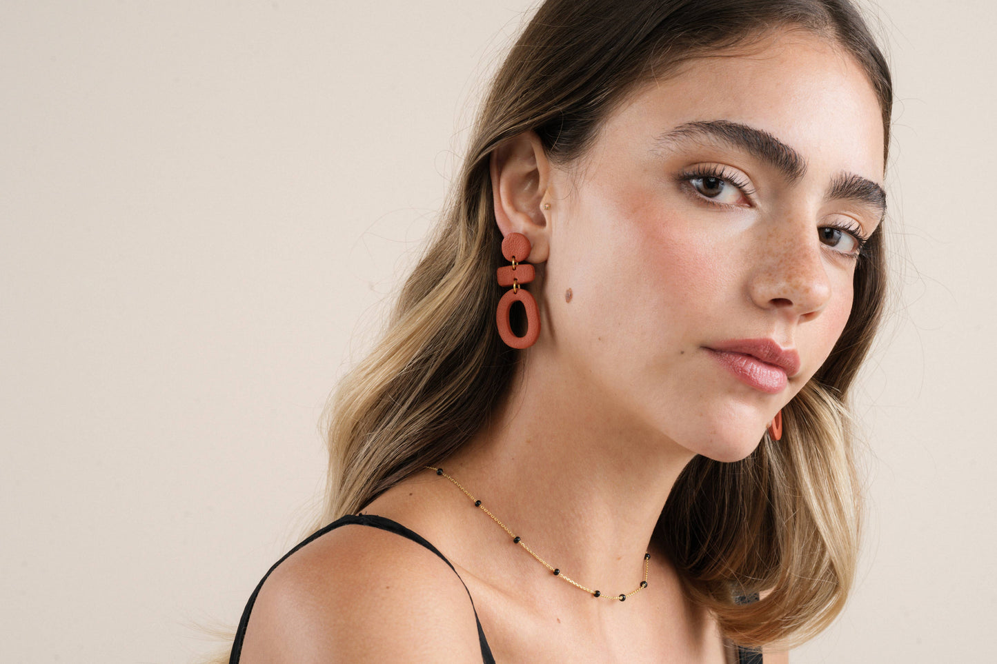 Organic Three Tier Clay Earring - Terracotta - JaxKelly