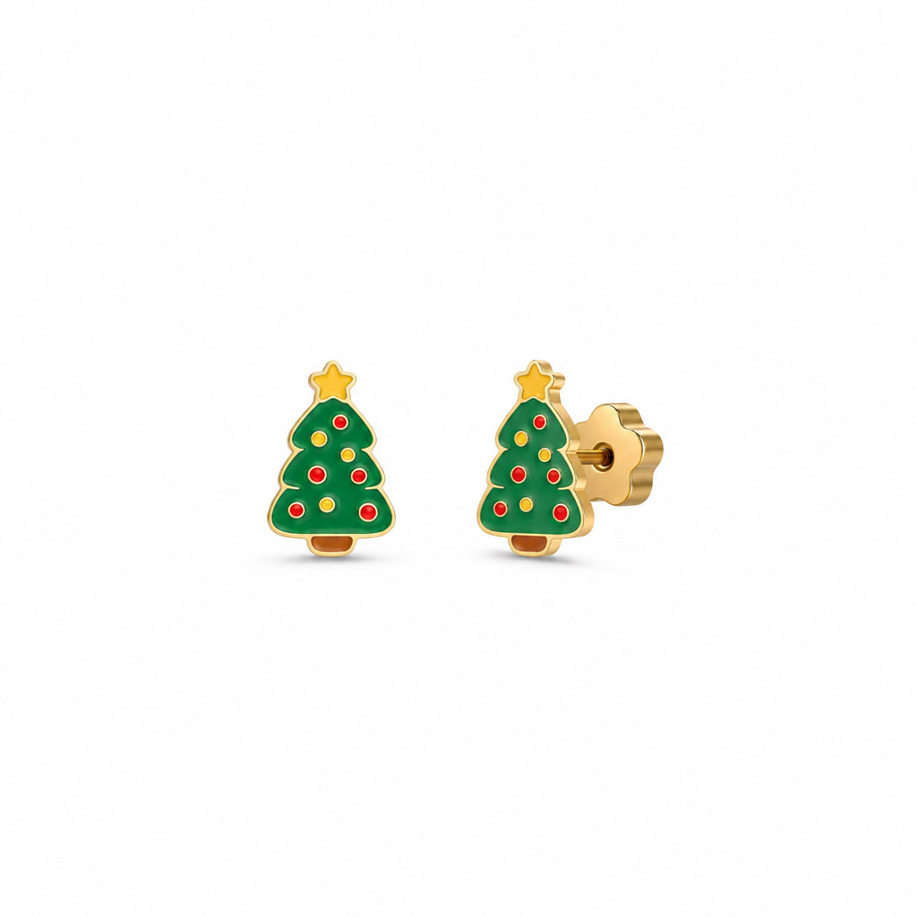 Christmas Tree Enamel Flat Back Kids Earrings - JaxKelly