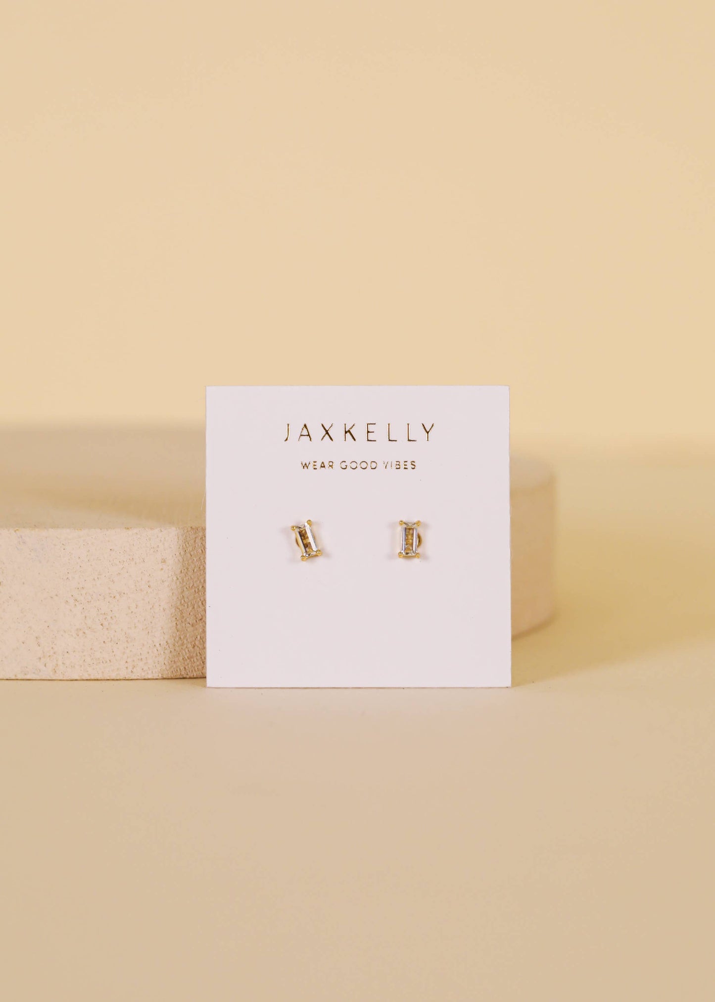 JaxKelly - Baguette - Clear - Gold Earrings
