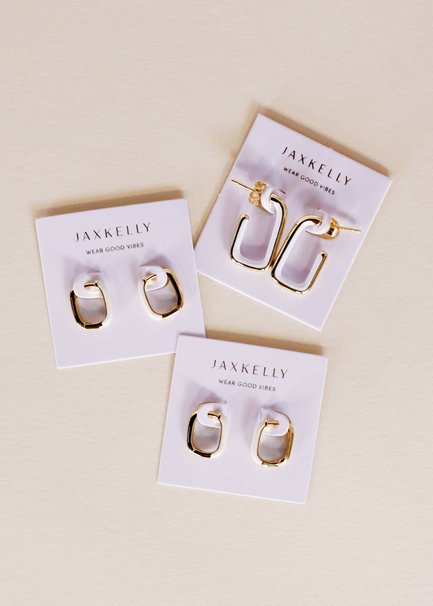 JaxKelly - Color Dipped Rectangle Hoop Earrings - Cream Enamel