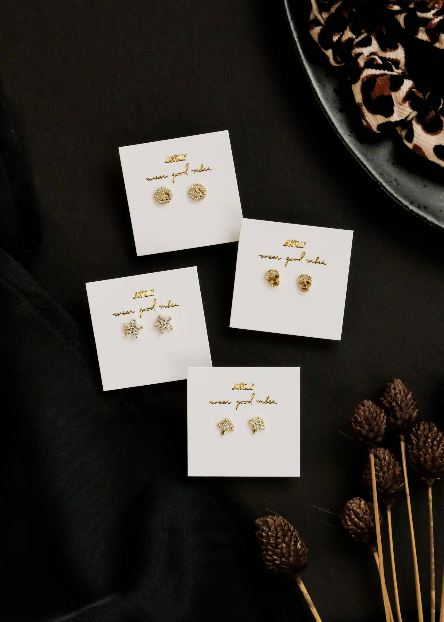 Mushroom Pave Stud - Gold Earrings