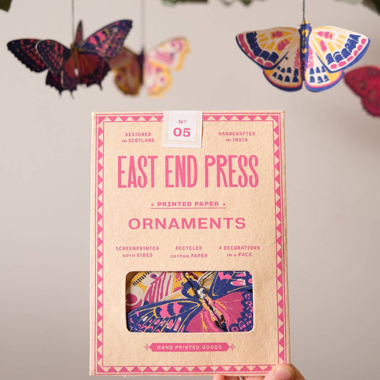Butterflies Paper Ornaments - Screen Printed by Hand - East End Press