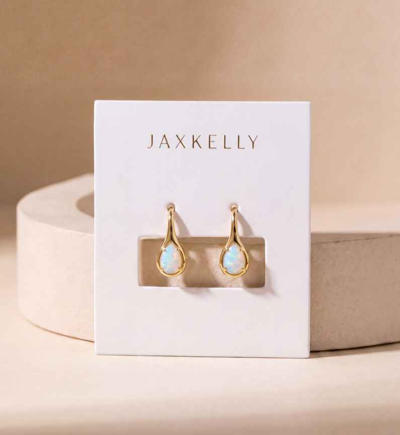 White Opal Mini Pear Drop Hook Earrings - JaxKelly