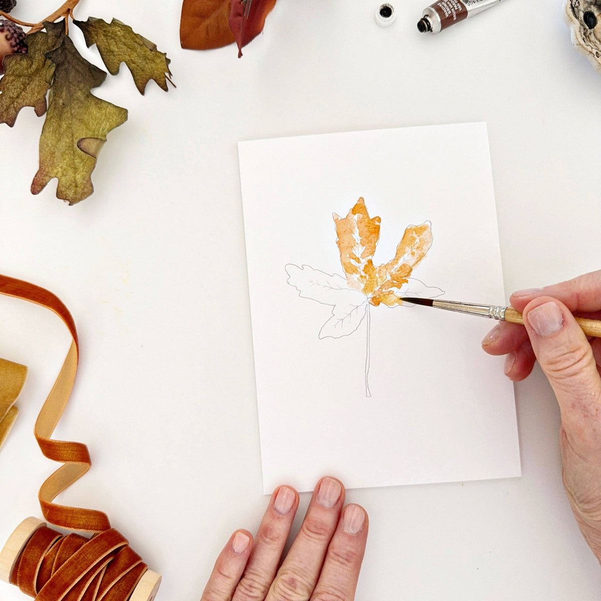 Fall Leaves Paintable Notecards - emily lex studio