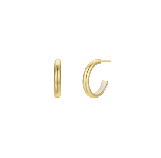 White Enamel Interior Gold Hoop Earrings - JaxKelly