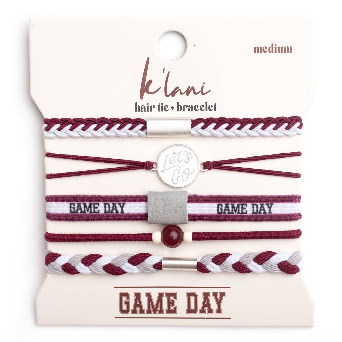 Game Day Maroon/Gray - Hair Tie Bracelet Set