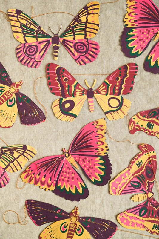 Colourful Butterflies Sewn Garland - Screen Printed by Hand