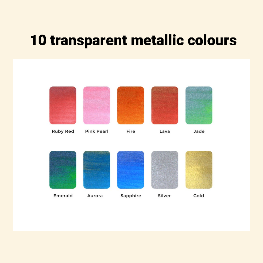 Metallics Colorsheets- 10 Handmade Watercolors