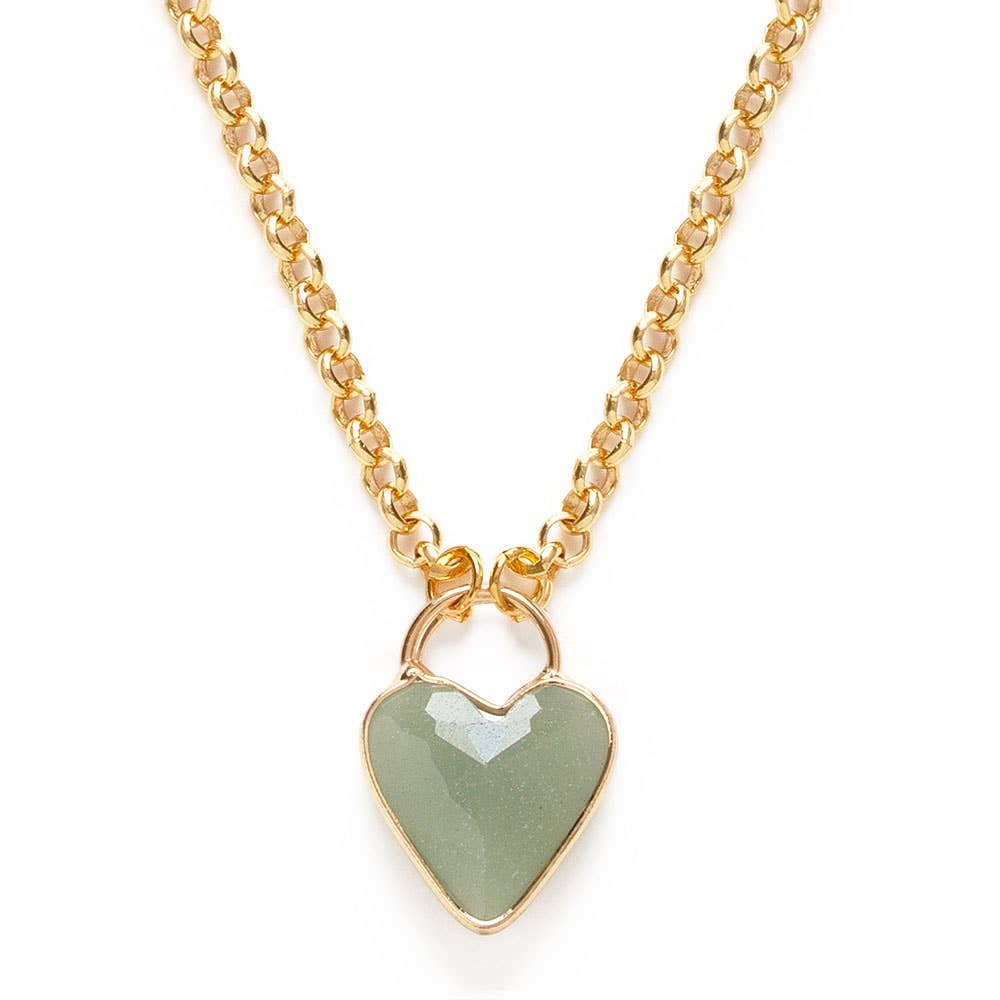 Gemstone Heart Pendant Chunky Chain - Amano Studio