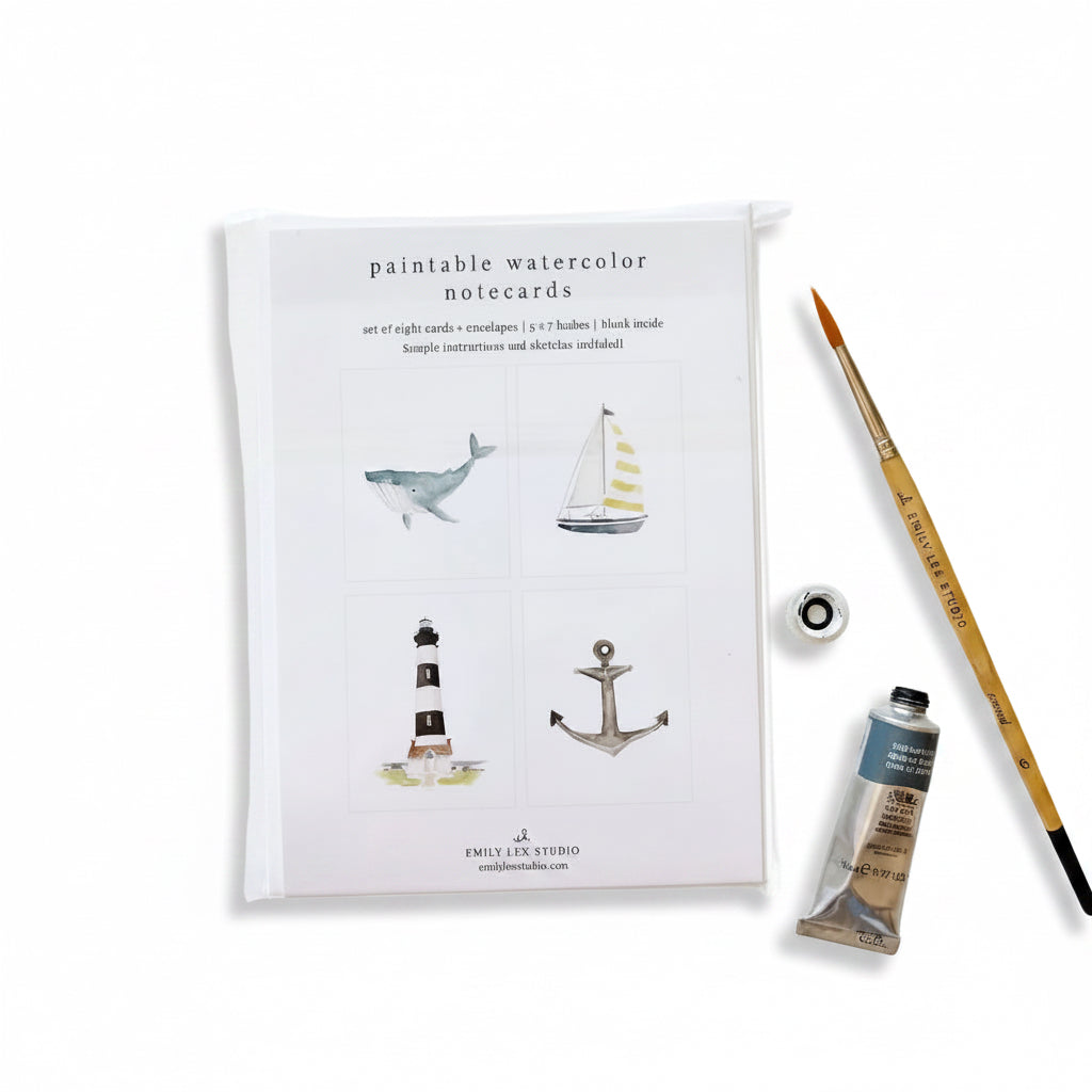 Seaside Paintable Watercolor Notecard set - emily lex studio