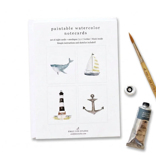 Seaside Paintable Watercolor Notecard set - emily lex studio
