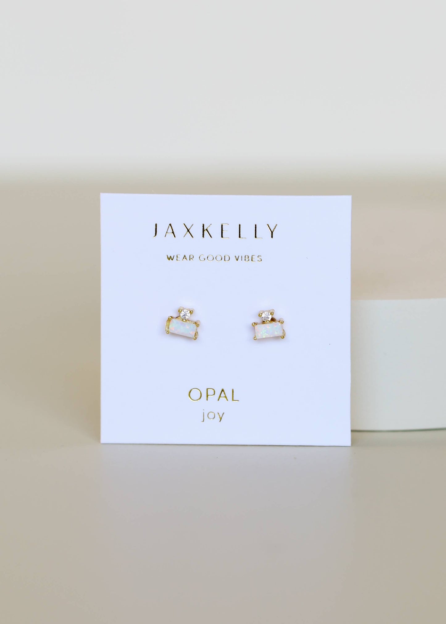 Double Stud Stack Gold Earrings - White Opal - JaxKelly