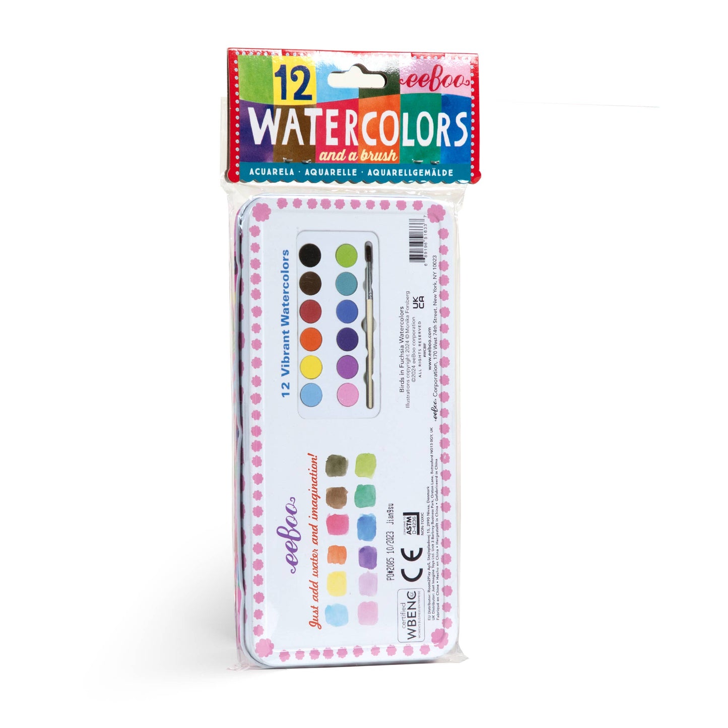 Birds in Fuchsia Watercolors Paint Tin