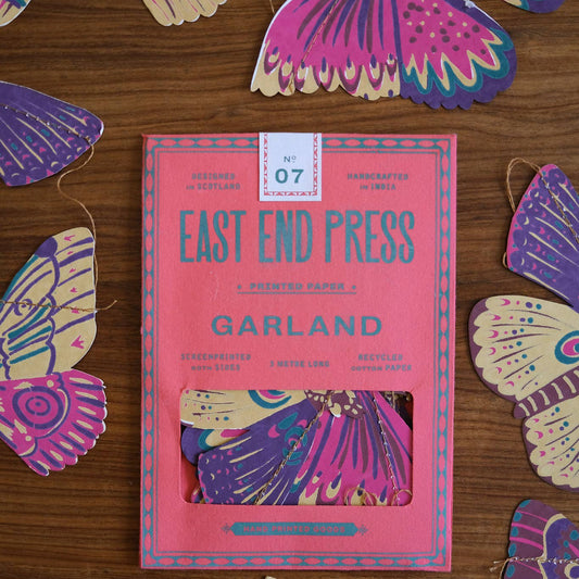 Colourful Butterflies Sewn Garland - Screen Printed by Hand - East End Press