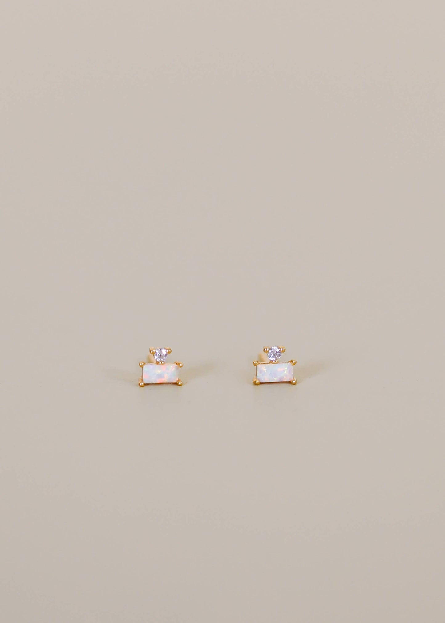 Double Stud Stack Gold Earrings - White Opal - JaxKelly
